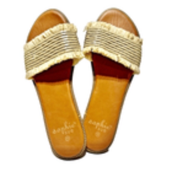 Sophie Sue Sz 10 Raffia Fringe Slip On Sandals Boho Summer Slide Shoes NWB - Picture 1 of 5